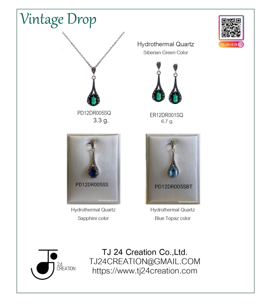 Vintage Drop Marcasite Silver Earrings and Pendant
