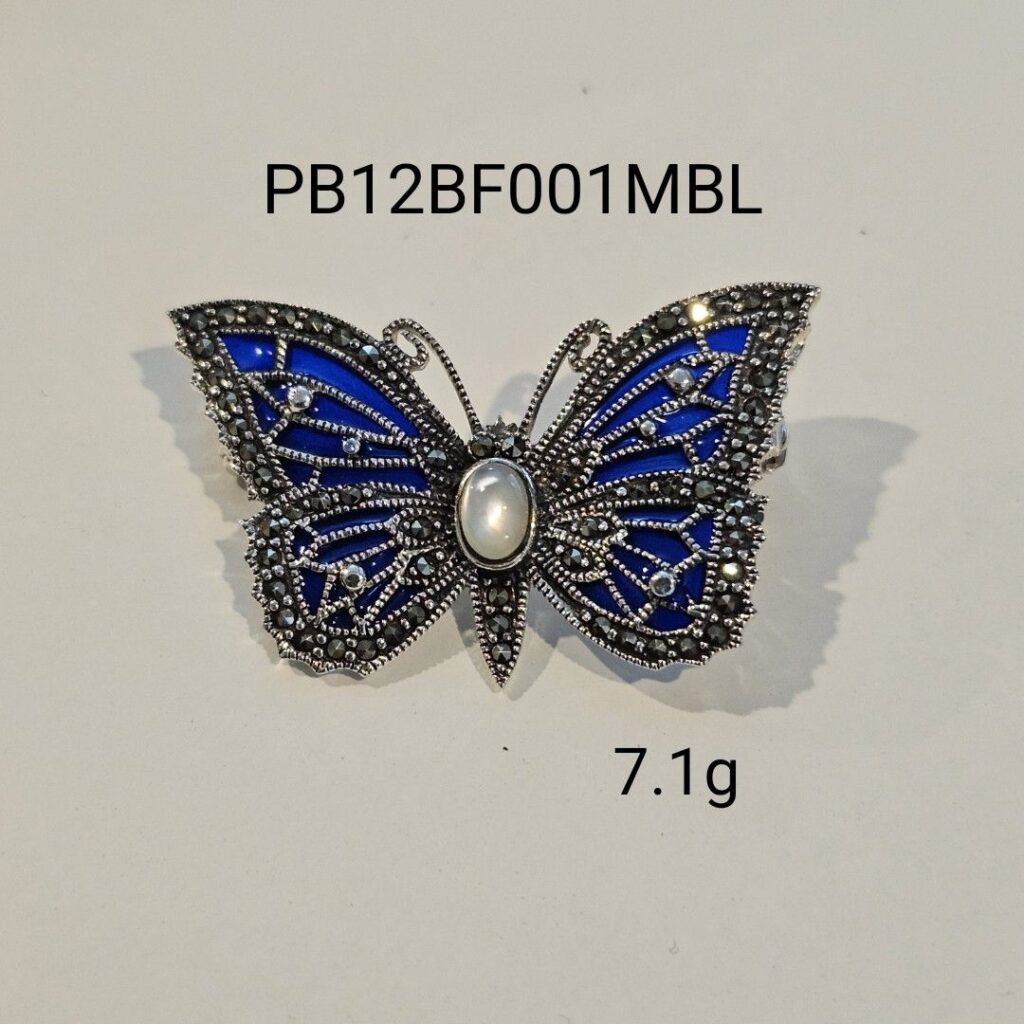 Butterfly Marcasite Brooch with Mother of Pearl and Enamel