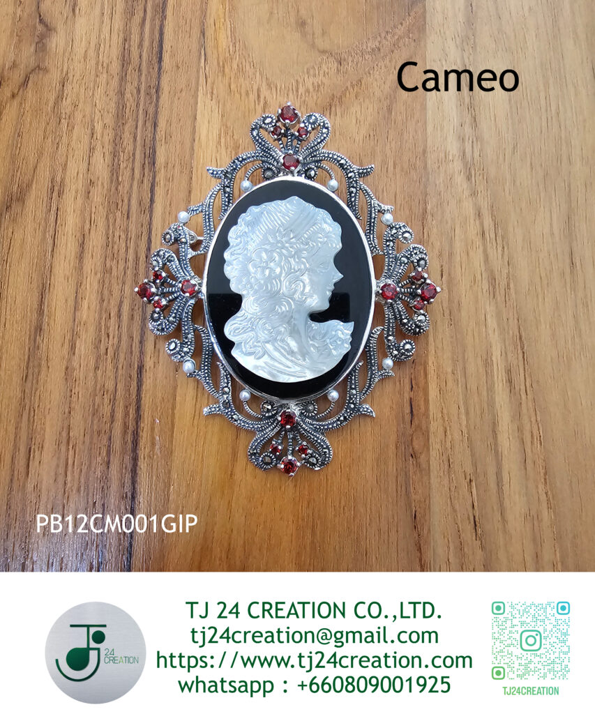 Cameo Marcasite Silver Pin&Pendant